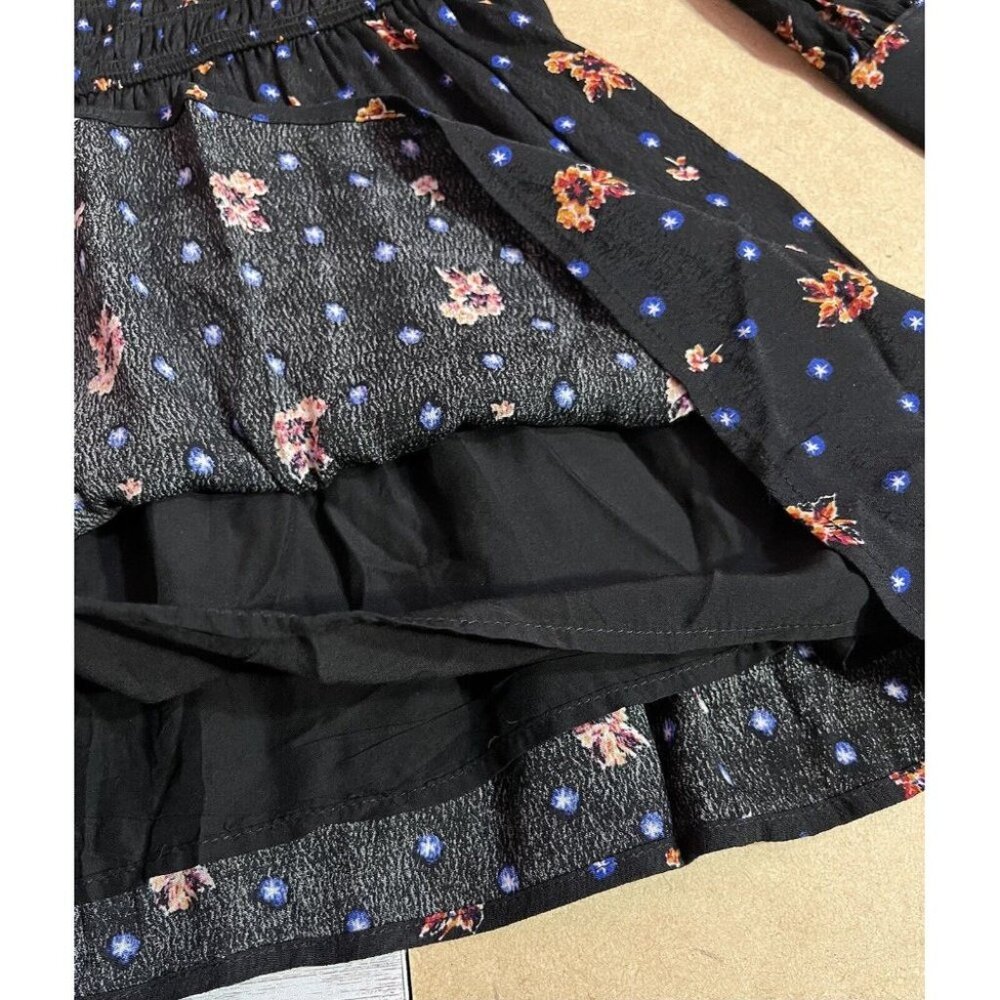 Free People Mini Dress Medium Black Blue Long Sleeves - Picture 13 of 13